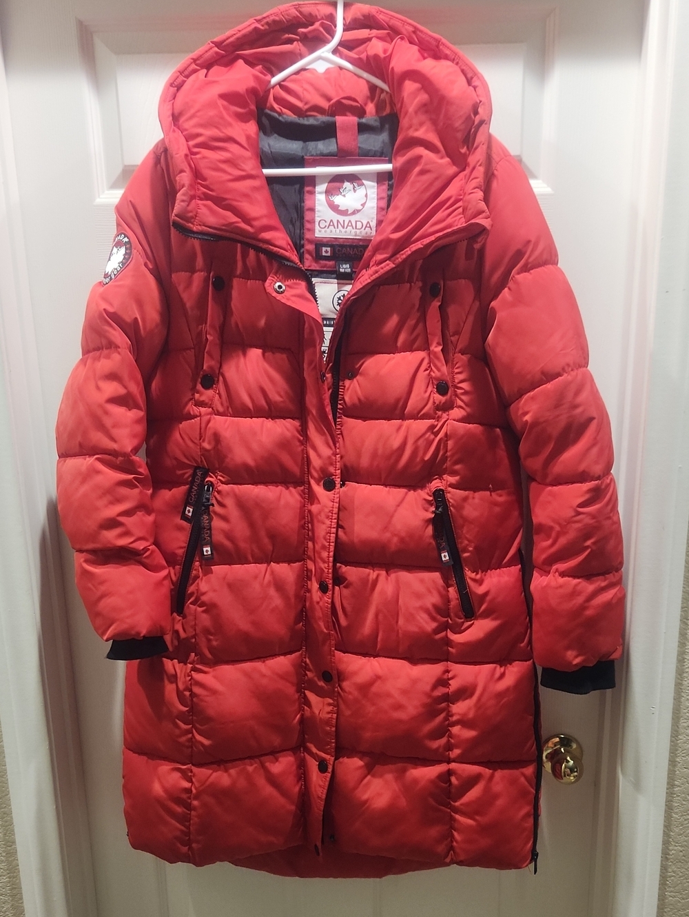 Long Red Puffer Coat with Hood by Canada